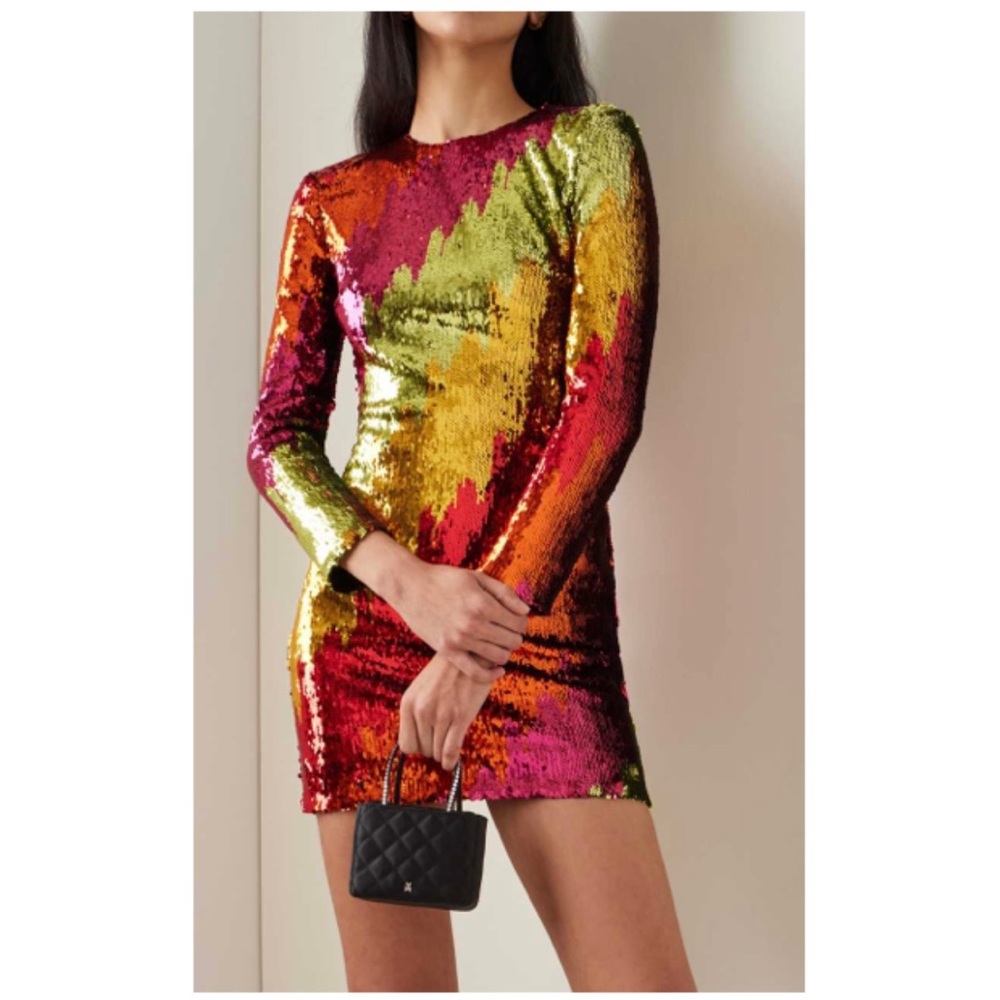 NWT Halpern sequin open back mini dress